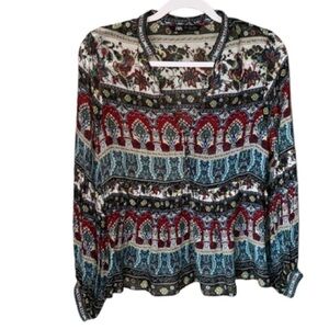 ZARA PRINTED BLOUSE EMBROIDERED NECK & wrist MULTICOLOURED small 7521/226/330‎